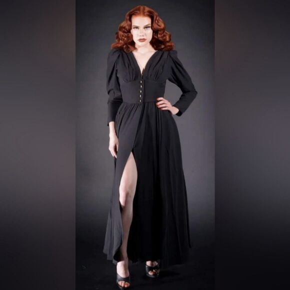 Women's PUG Black Clarice 40s Coat Dress in Poly Crepe, Size 3XL - Picture 1 of 7